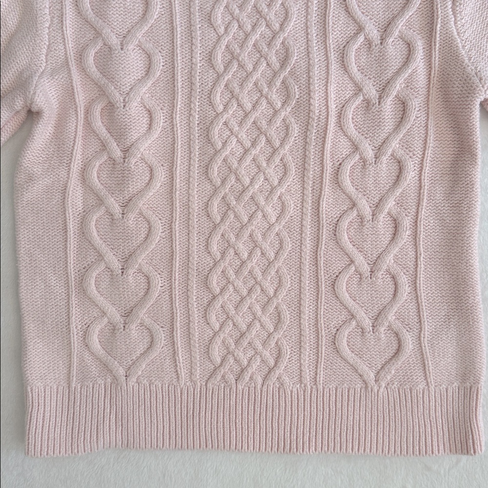 Crewcuts | Cable Knit Heart Design Cotton Sweater Pale Pink (8) - Picture 5 of 11